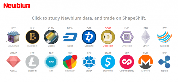 Newbium поддерживаемые криптовалюты