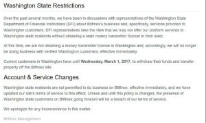 Bitfinex прекратила работу в штате Вашингтон