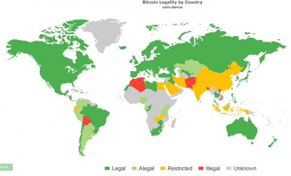 Карта стран где легален биткоин