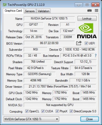 MSI GeForce GTX 1050 Ti 4G OC видео карта